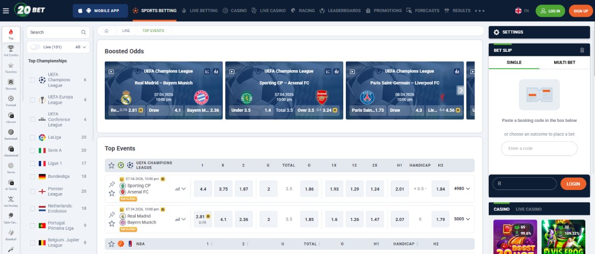 20Bet betting in Zambia