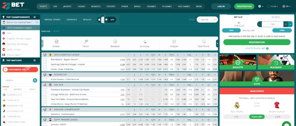 22Bet betting in Zambia